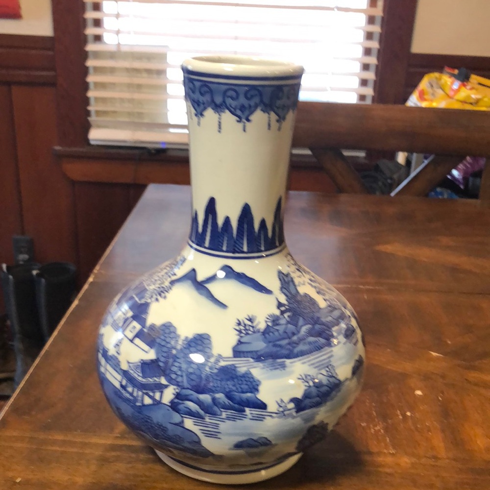Scenic Blue and White Ceramic Vase - Picture 3 of 7
